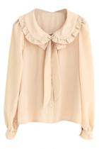 Oasap Ruffled Collar Neck-tie Button Down Shirt