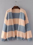 Oasap Long Sleeve Striped Printed Open Front Cardigans