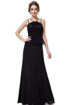 Oasap Women's Strappy Sequined Peplum Waist Long Black Evening Dress