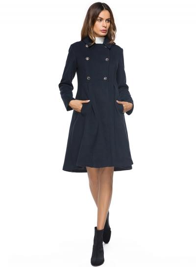 Oasap Turn Down Collar Double Breasted Solid Color Slim Fit Coat