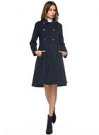 Oasap Turn Down Collar Double Breasted Solid Color Slim Fit Coat