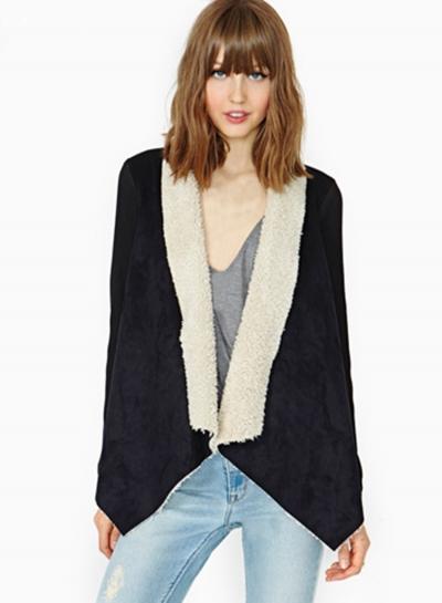 Oasap Solid Shawl Collar Open Front Asymmetric Coat