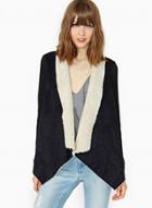 Oasap Solid Shawl Collar Open Front Asymmetric Coat