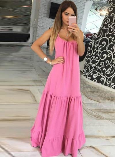 Oasap Spaghetti Strap Loose Maxi Solid Dress