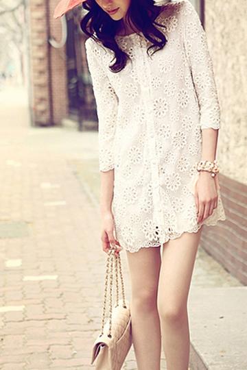 Oasap Embroidery Lace Single Breasted Cropped Sleeve Blouse