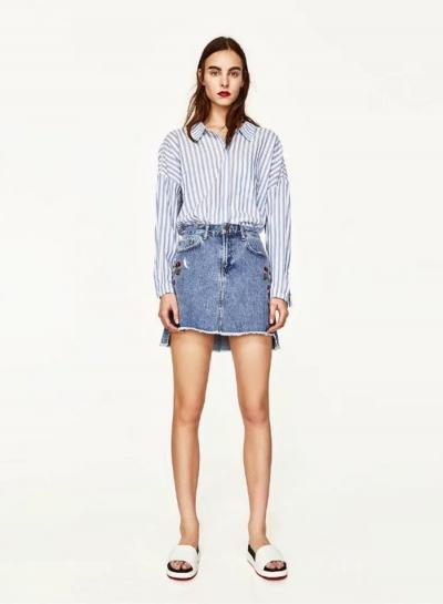 Oasap Floral Embroidery Slim Denim Skirt