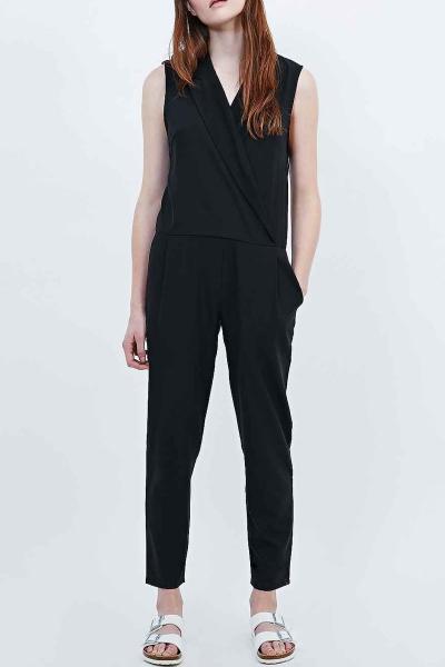 Oasap Black Notched Lapel Sleeveless Jumpsuit