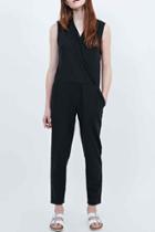 Oasap Black Notched Lapel Sleeveless Jumpsuit