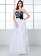 Oasap Strapless Lace Floral Waist Long Prom Dress