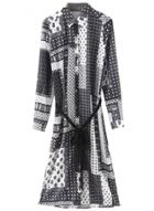 Oasap Women's National Wind Print Side Slit Belted Dress