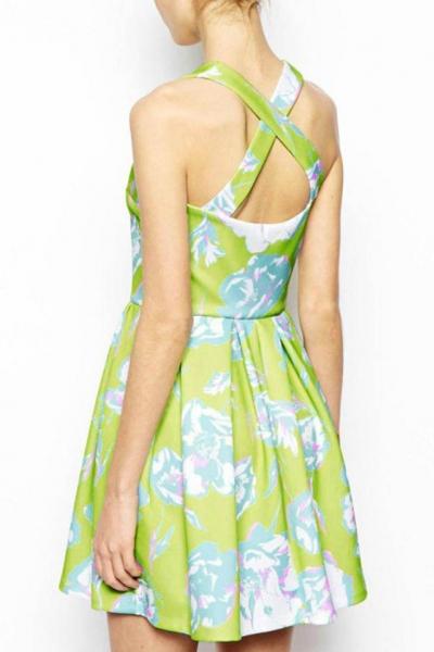 Oasap Favorite Pleated Crossover Back Mini Dress