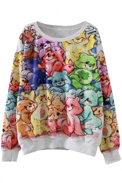 Oasap Cute Bear Printed Long Sleeve Sweatshirt