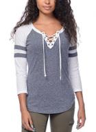 Oasap V Neck Three Quarter Length Sleeve Color Splicing Tee Shirt