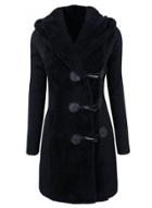Oasap Long Sleeve Horn Button Winter Hooded Coat