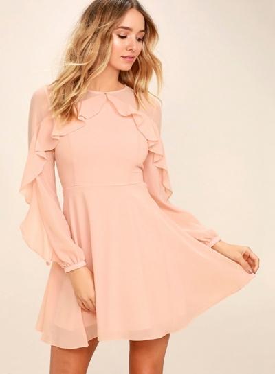 Oasap Long Sleeve Ruffle Party A-line Dress