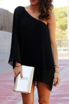 Oasap Fashion Oblique Neckline Chiffon Mini Dress