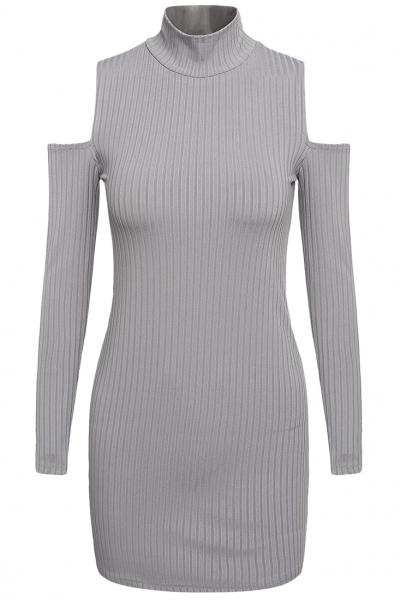 Oasap Fashion High Neck Cut Out Shoulder Bodycon Mini Dress