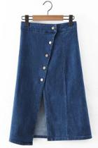 Oasap Women's Button Front Slit Asymmetrical Denim Midi Skirt