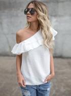 Oasap Fashion One Shoulder Sided Ruffle Top