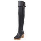 Oasap Solid Color Buckle Strap Round Toe Platform Over-the-knee Boots