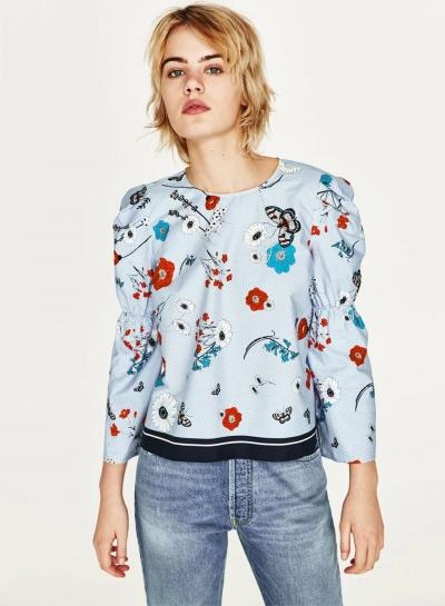 Oasap Vintage Floral Printing Loose Shirt