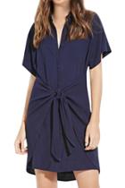 Oasap Women's Fashion Turn Down Collar Front Tie Knot Shirt Dress