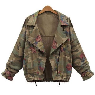 Oasap Turn-down Collar Open Front Camouflage Coat