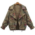 Oasap Turn-down Collar Open Front Camouflage Coat