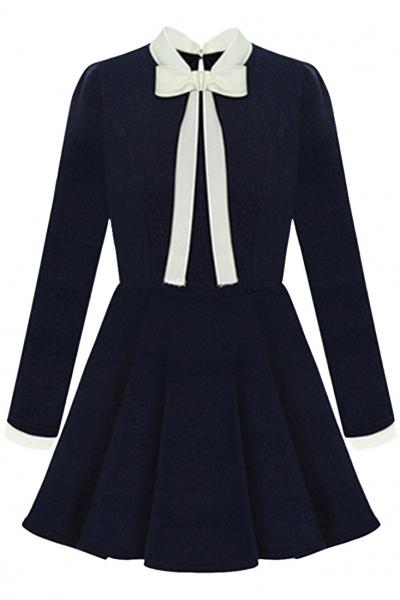 Oasap Preppy Bowknot Neck-tie Mini Dress
