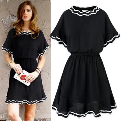 Oasap Round Neck Elastic Waist Plus Size Dress