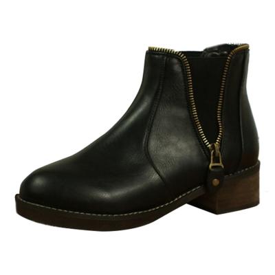 Oasap Solid Color Round Toe Low Heels Zipper Detail Boots