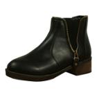 Oasap Solid Color Round Toe Low Heels Zipper Detail Boots