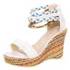 Oasap Bohemian Open Toe Beading Wedge Heels Shoes