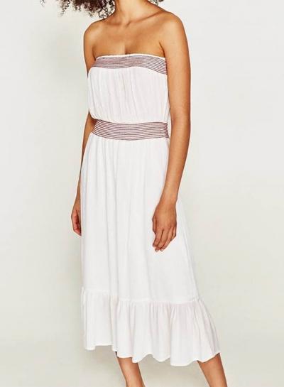 Oasap Fashion Strapless Elastic Waist Ruffle Hem Dress