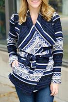 Oasap Fancy Geo-print Long Sleeve Belted Coat