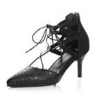 Oasap Glamour Pointed Toe Back Zipper Lace Up Heels