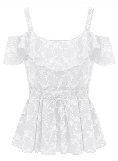Oasap Women's Floral Embroidery Print Open Shoulder Blouse