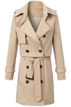Oasap Chic Double-breasted Belted Lapel Coat