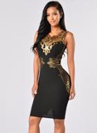 Oasap Sleeveless Lace Applique Bodycon Party Dress