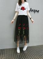 Oasap Stylish Rose Embroidery Mesh Skirt