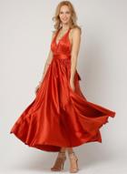 Oasap Fashion Halter Neck V Neck Long Prom Dress