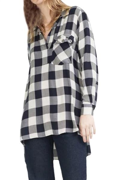 Oasap Women's V Neck Plaid High Low Button Down Shirt