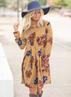 Oasap Round Neck Long Sleeve Floral Printed Pullover Mini Dress