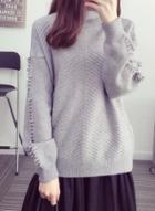 Oasap High Neck Solid Color Loose Pullover Sweater