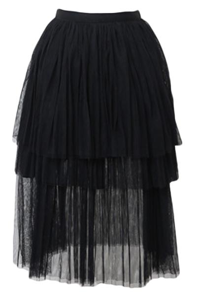 Oasap Sweet Asymmetric Elastic Waist Layered Mesh Skirt
