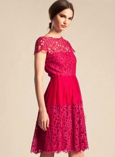 Oasap Women's Sheer Lace Paneled Slim Fit Dress