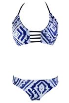 Oasap Geometric Print Strap Front Halter Bikini Swimsuit