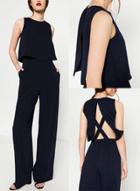 Oasap Sleeveless Back Cross Strap Wide Leg Jumpsuit