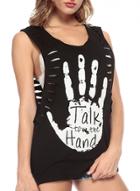 Oasap Women's Hand Graphic Distressed Knit Tank