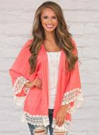 Oasap Long Sleeve Lace Panel Color Block Open Front Cardigan